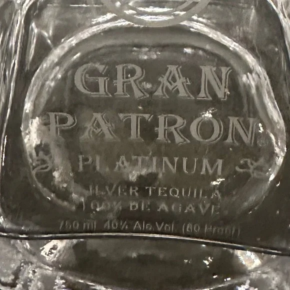 Gran Patron Platinum Glass Tequila Bottle With Silver Cork Stopper - Empty - Picture 3 of 5
